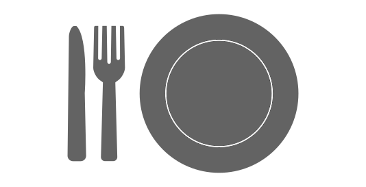 plate, fork, and knife